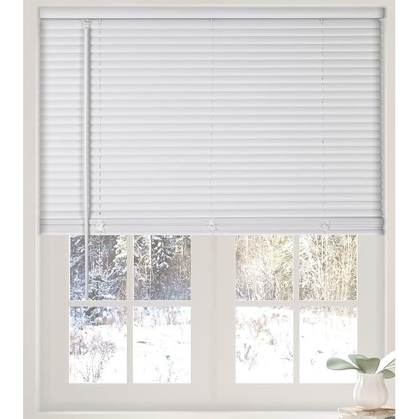 slide 2 of 5, Calyx Interiors White Cordless 1-Inch Vinyl Light Filtering Mini Blind
