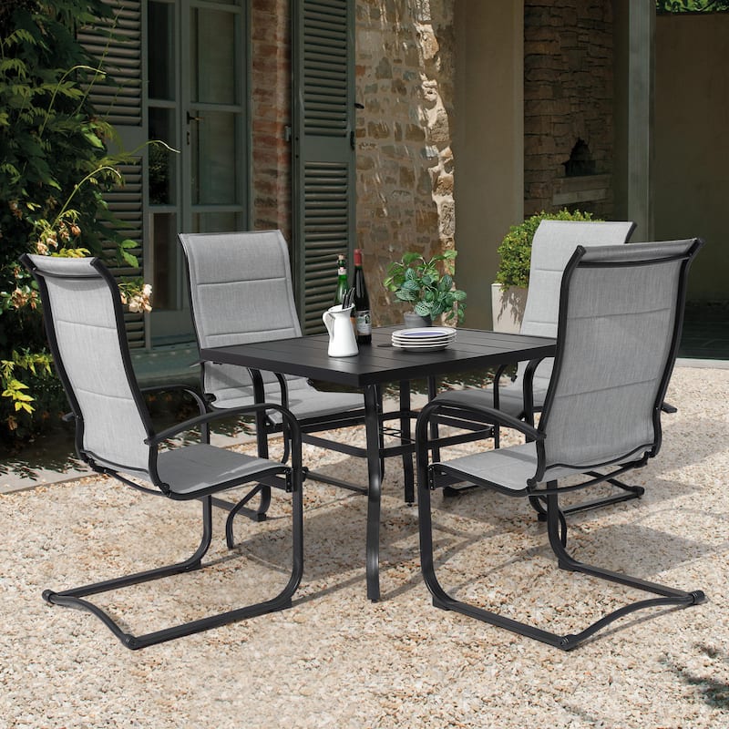 Outdoor 5-Piece Dining Set, Premium Textilene Chairs and Square Iron Table