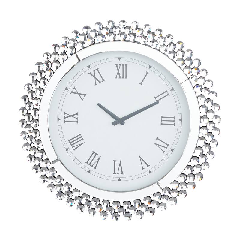 Silver Glass Mirrored Starburst Decorative Wall Clock