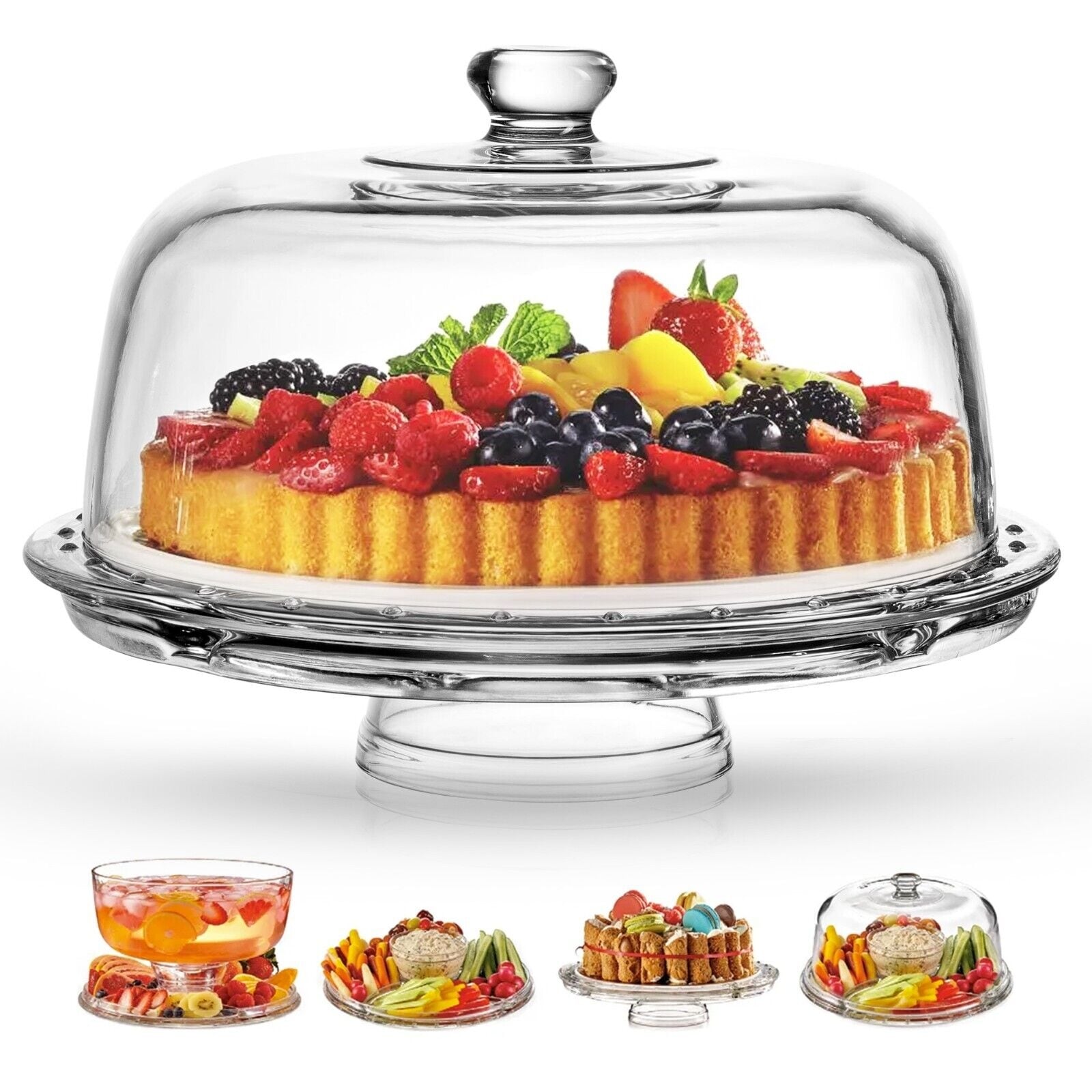 Large Cake Stand with Lid Dome Crystal Effect Finish Cake Display