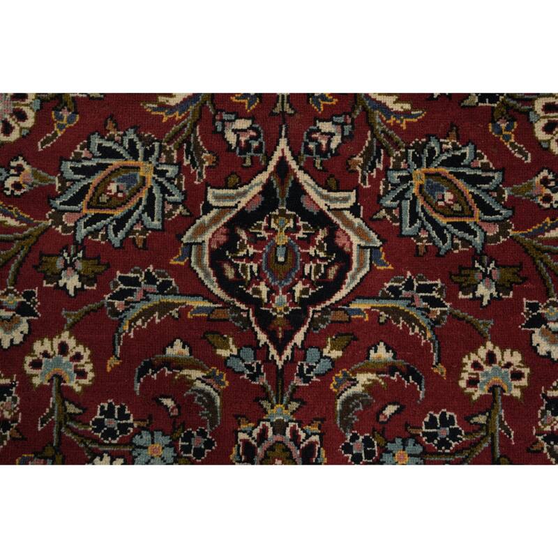 Hand Knotted Oriental 100% Wool Carpet Traditional Floral Red Kashan Area Rug - 13' 3'' X 9' 0''