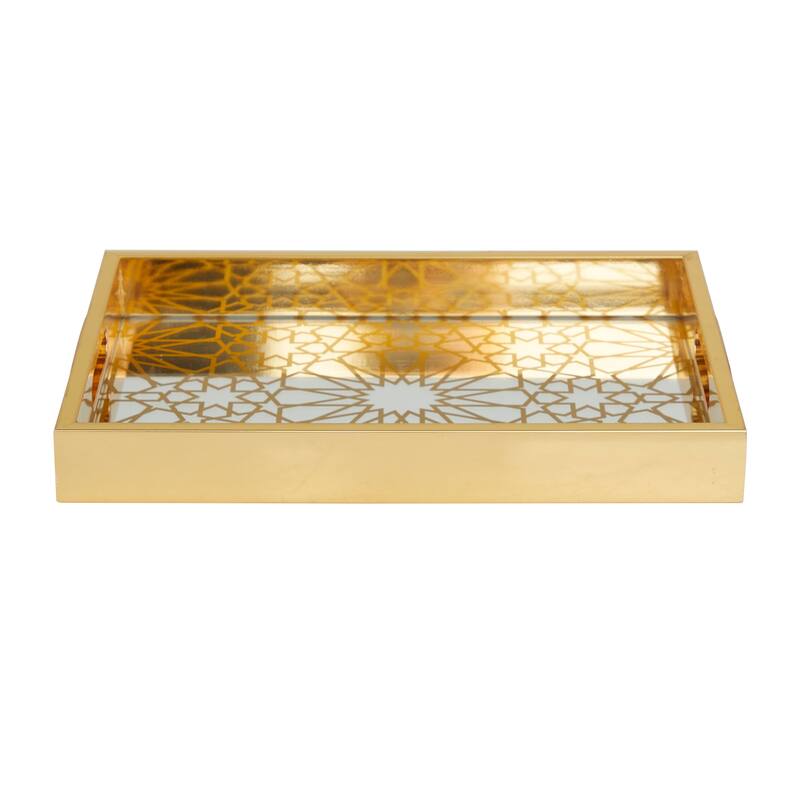 Polished Gold Plastic Mirrored Geometric Tray (Set of 2)