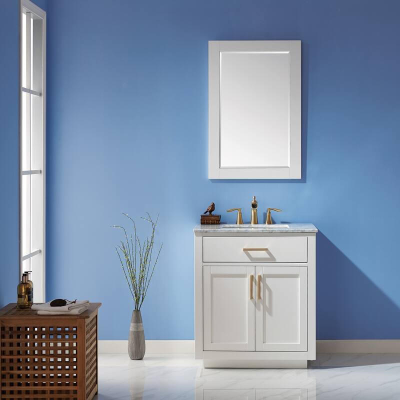 Altair Ivy Single Bathroom Vanity Set and Carrara White Countertop with Mirror