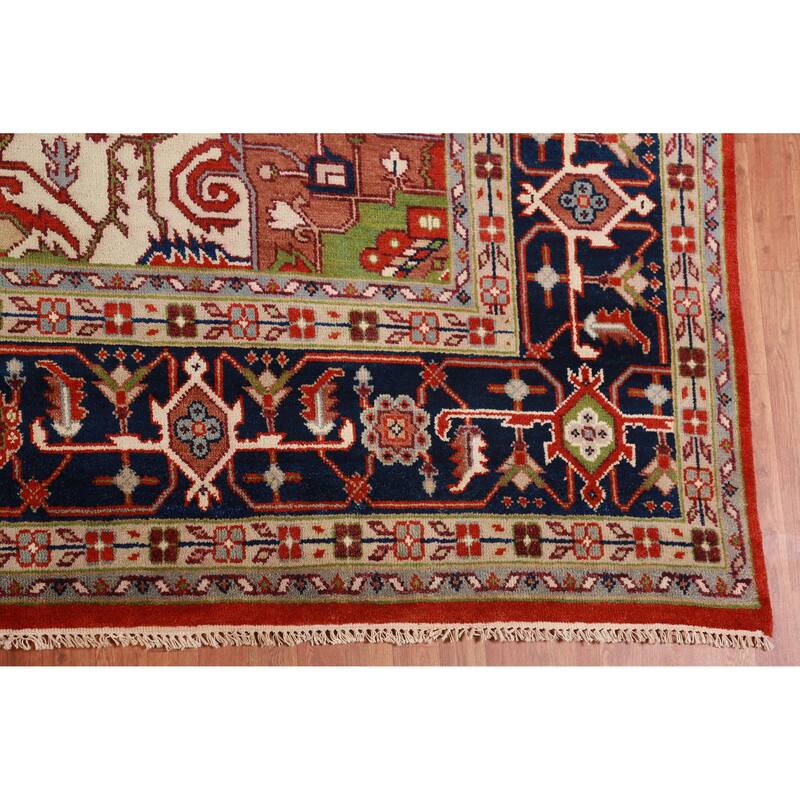 Orange Medallion Heriz Serapi Large Rug Hand-Knotted Wool Carpet - 11'8" x 15'3"