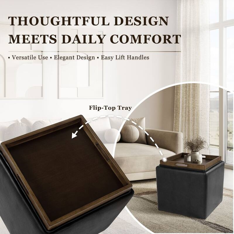 HomePop Storage Ottoman with Tray Top