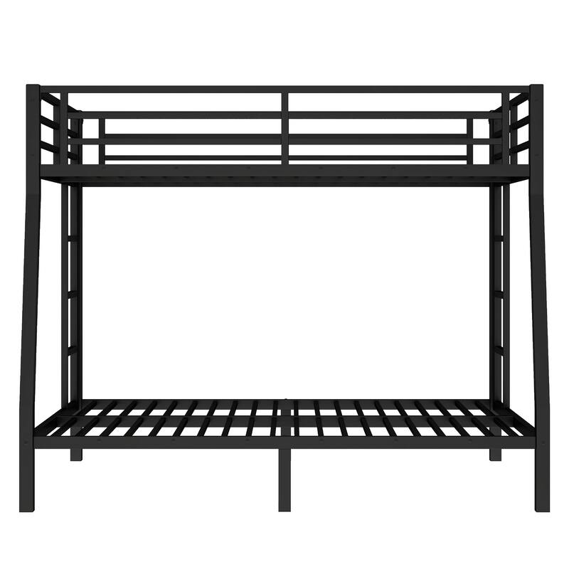Metal Bunk Bed Frame with 2 Built In Ladders and Guardrail, Full XL over Queen Size, Heavy Duty Metal Slat Support, Noise Free