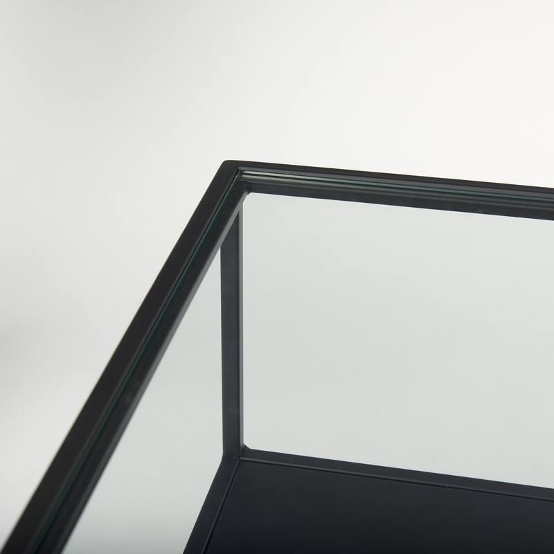 Samson Matte Black Iron w/ Glass Top Side Table - 15.7"L x 15.7"W x 21.3"H