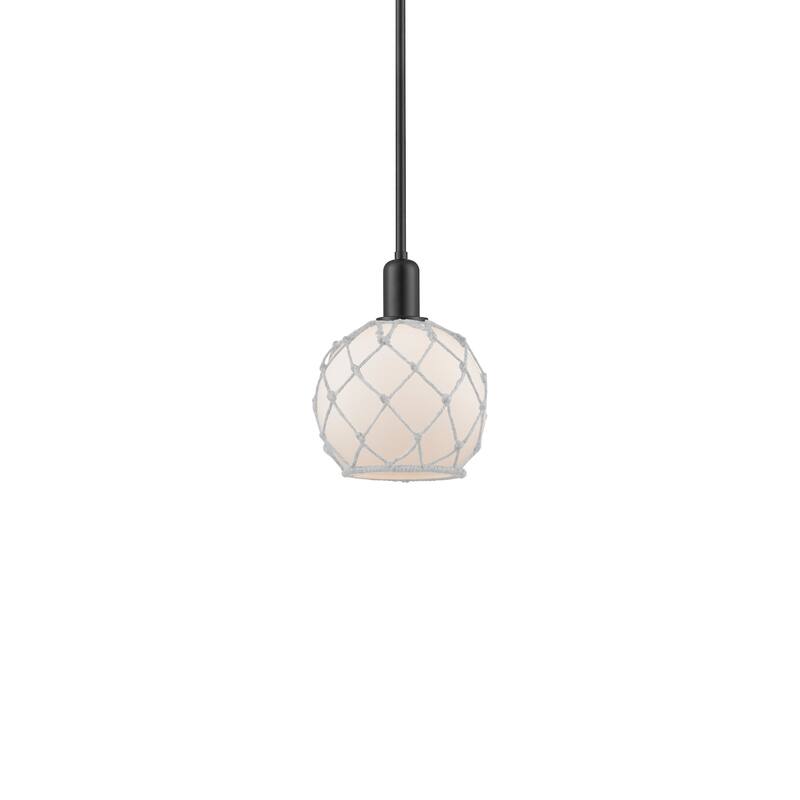 Innovations Lighting 716-1S-11-8 Farmhouse Rope Pendant Farmhouse Rope - Matte Black / White Glass with White Rope
