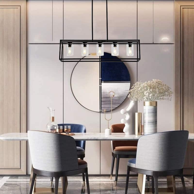 Luxury Industrial Chic Island/Linear Chandelier with Modern Farmhouse Style - Black
