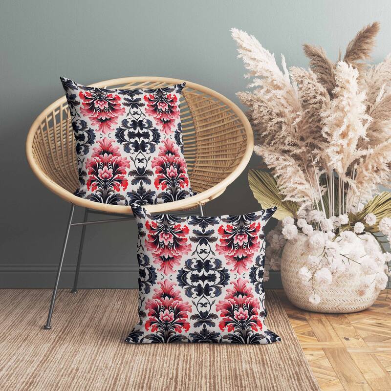 Damask Rapture Indoor/Outdoor Reversible Throw Pillow Grey and Pink