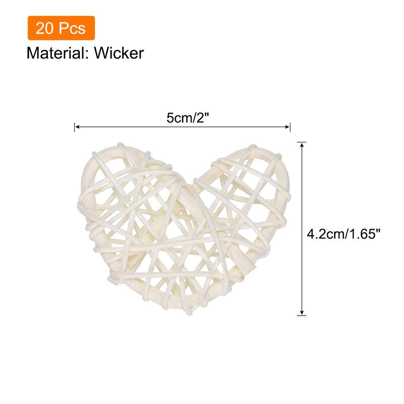 20Pcs Heart Rattan Ball Vase Filler Home Decoration 2 in - White