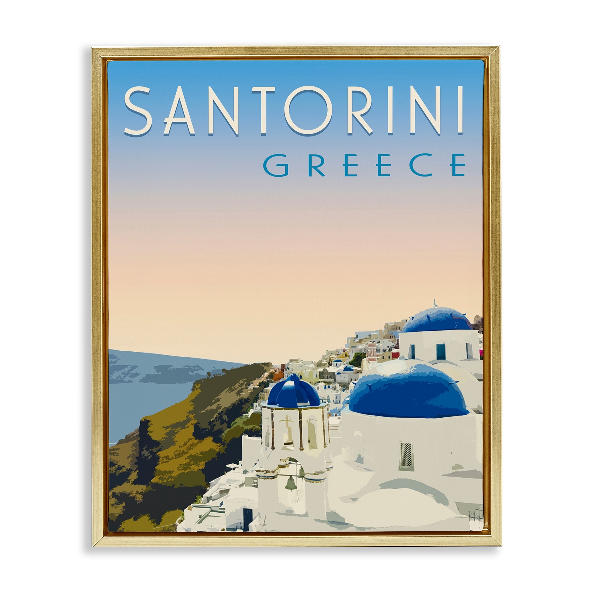 Stupell Vintage Santorini Cityscape Framed Floater Canvas Wall Art Design By Victoria Barnes