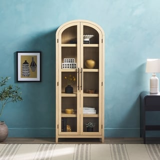 Modern 5 Shelf Arched Tall Bookcase with Glass Doors - Oak - Bed Bath ...