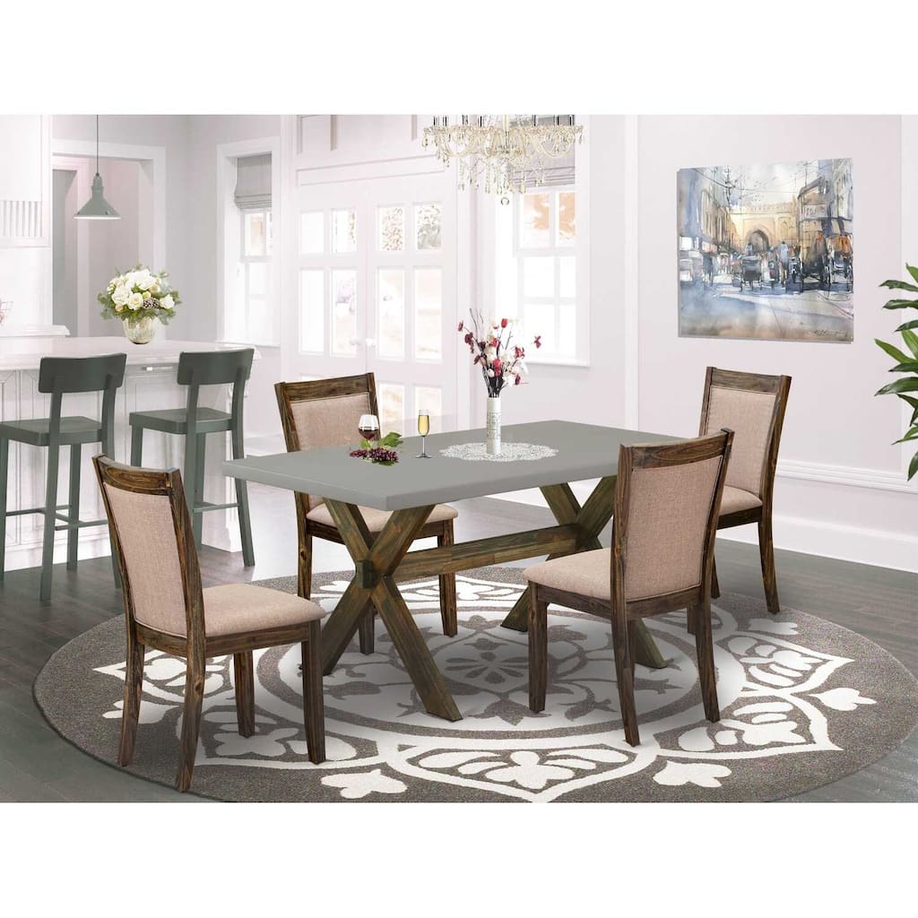 HomeStock 5-Piece Distressed Jacobean Finish Solid Wood Top Dining table with 4-Chairs