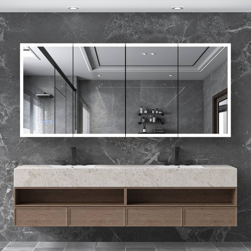 GDFStudio Elowen Aluminum Glass LED Medicine Cabinet with Anti-Fog Storage