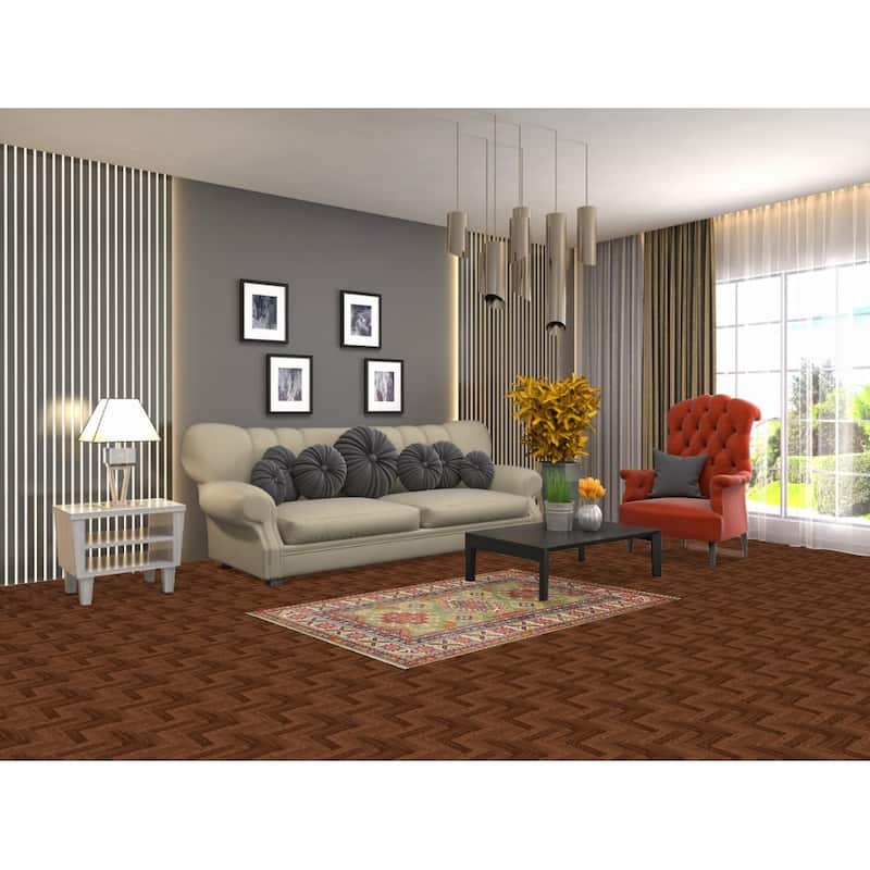 Light Green Kazak Oriental Accent Rug Handmade Wool Carpet - 3'2" x 4'11"