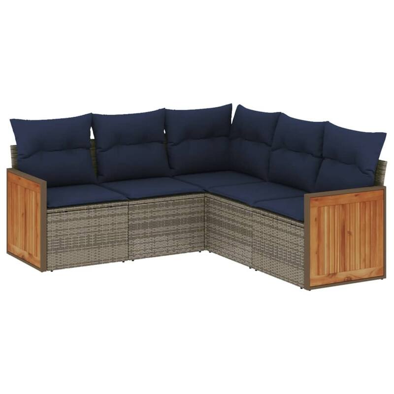 vidaXL 5/6 Piece Patio Sofa Set with Cushions Black/Gray Poly Rattan - 24.4 x 24.4 x 27.2