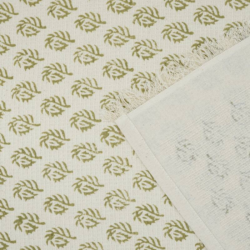 Fabdivine Hand Block Floral Print Waffle Weave Kitchen, Dining Room Use, Gift Hand Towel - Murli- Light Green - Set of 10