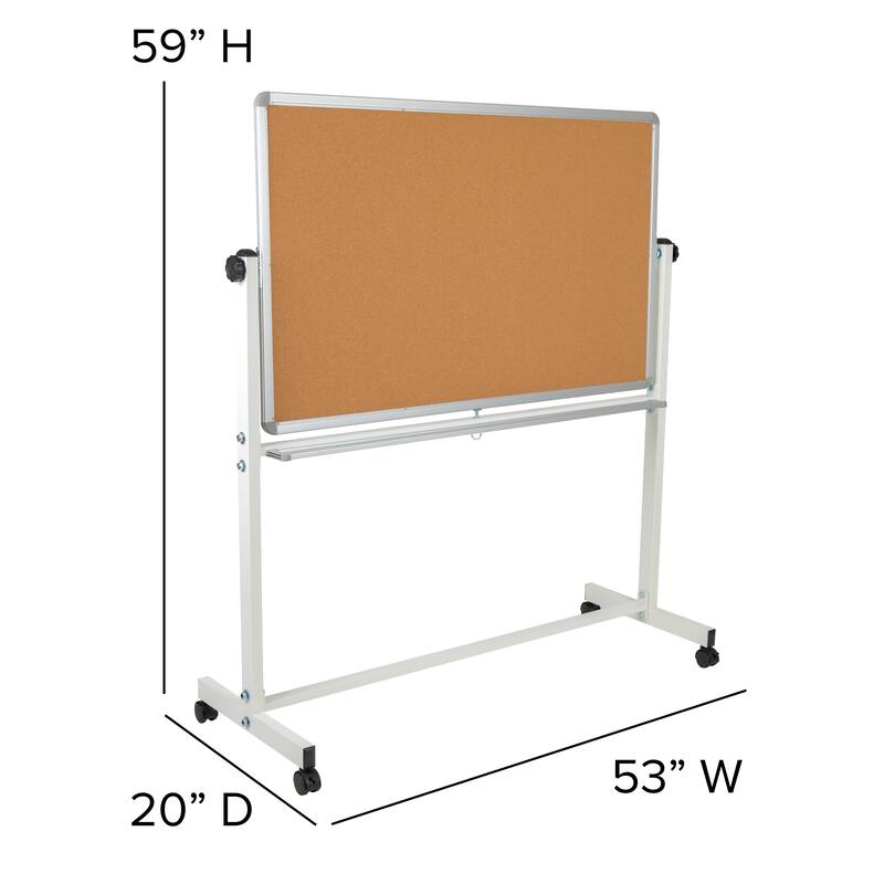 Reversible Mobile Cork Bulletin & White Board with Pen Tray