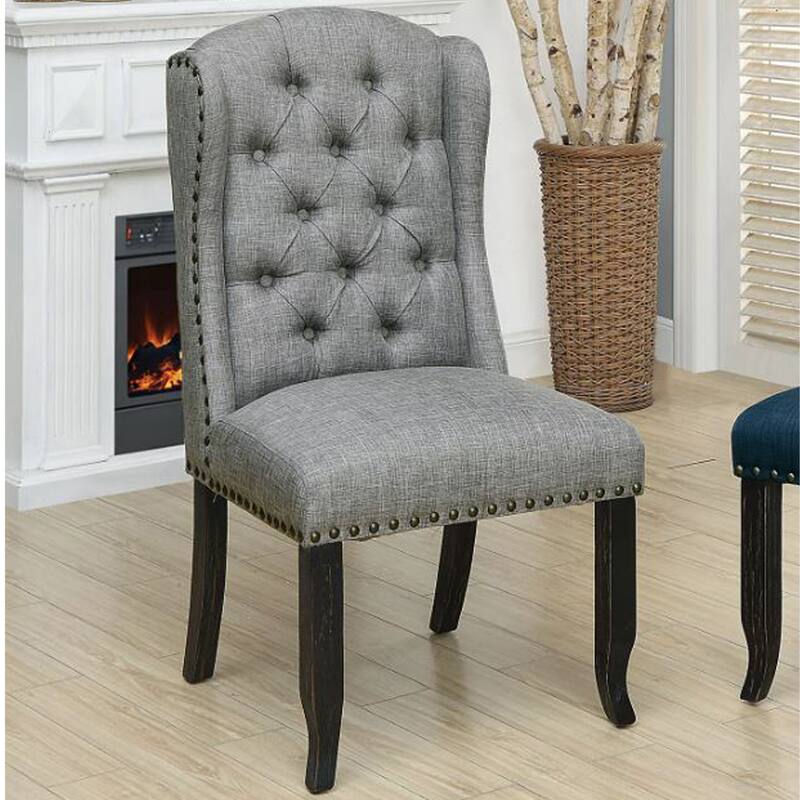 DH LUX Traditional Button-Tufted Set of 2 Dining Chairs by Denhour - Light Grey