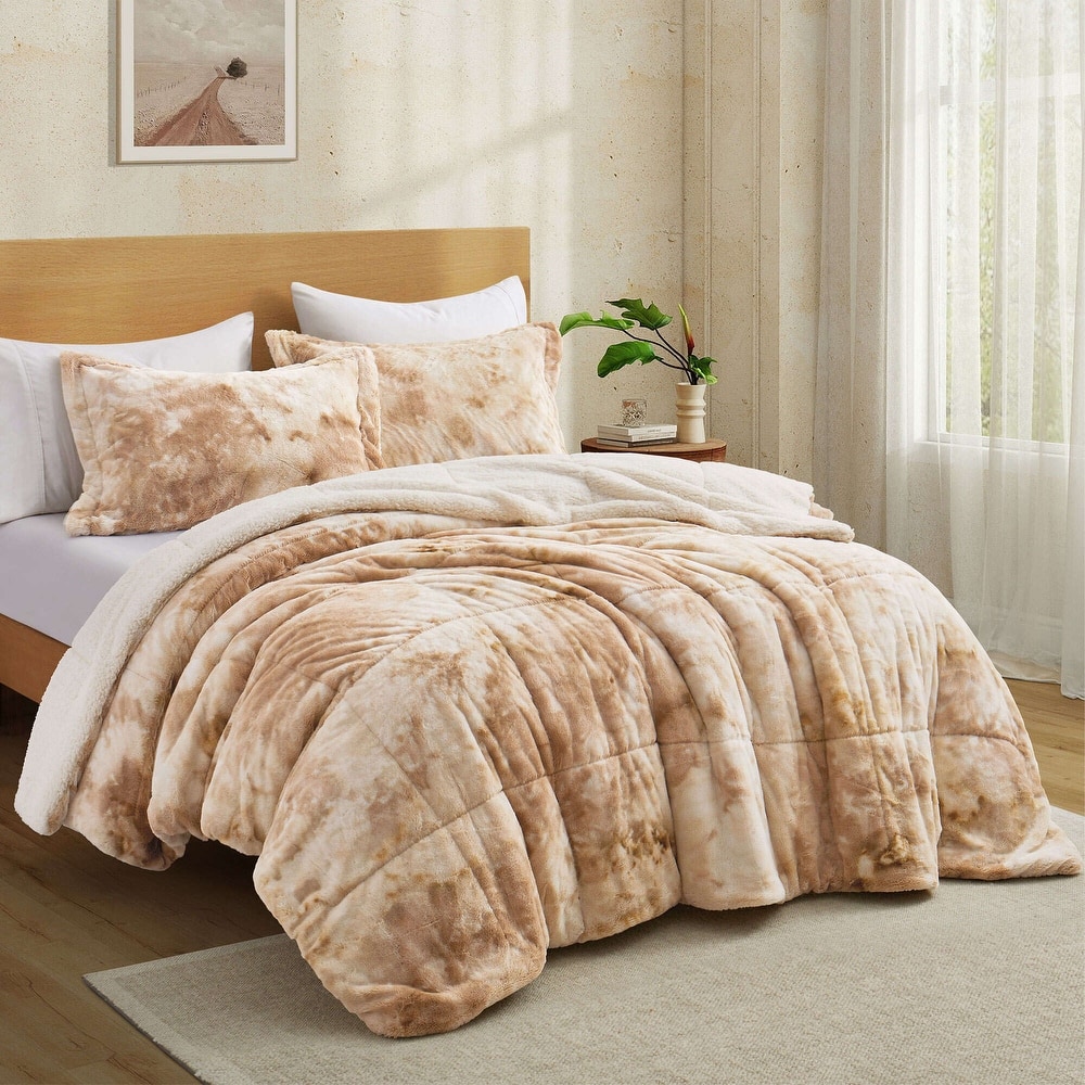3-Piece Reversible Plush Sherpa Down Alternative Comforter Set