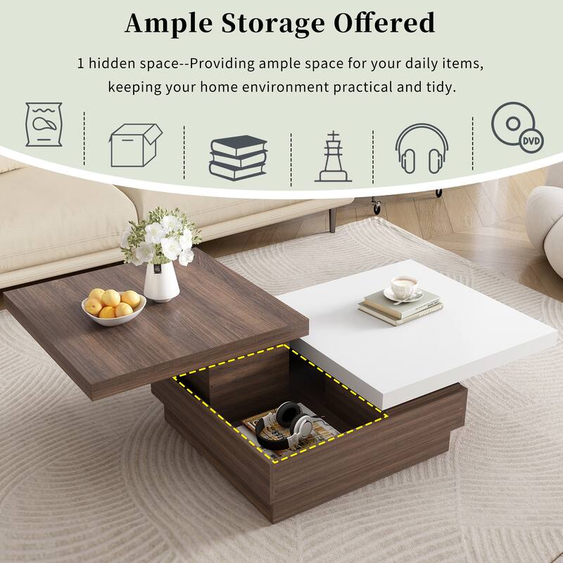 35.4" Modern Coffee Table with Rotatable Top and 1 Hidden Storage Space