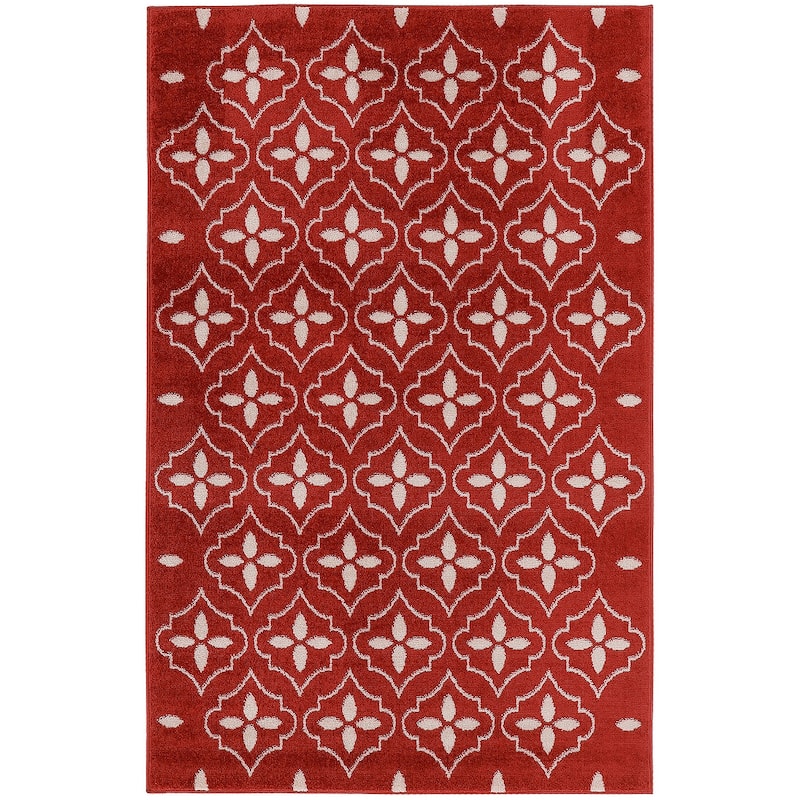 Nourison Sandy Indoor / Outdoor Blue Moroccan Area Rug - 4' x 6' - Brick/Ivory