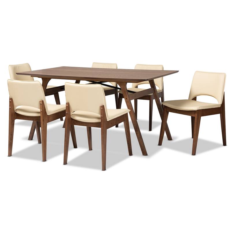 Afton Mid-Century Modern 7-Piece Dining Set - Beige