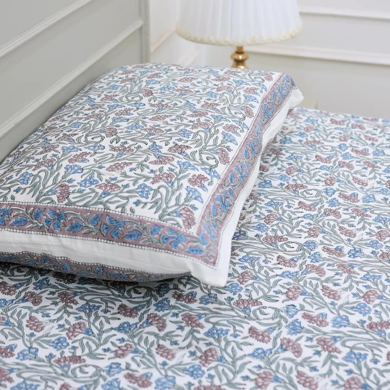 Fabdivine Cotton Hand Block Floral Flat Sheet Bed Room Home Décor Accent Gift