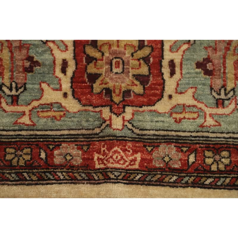 Hand Knotted Traditional Wool Beige Geometric Area Rug - 13' 7'' X 10' 3''