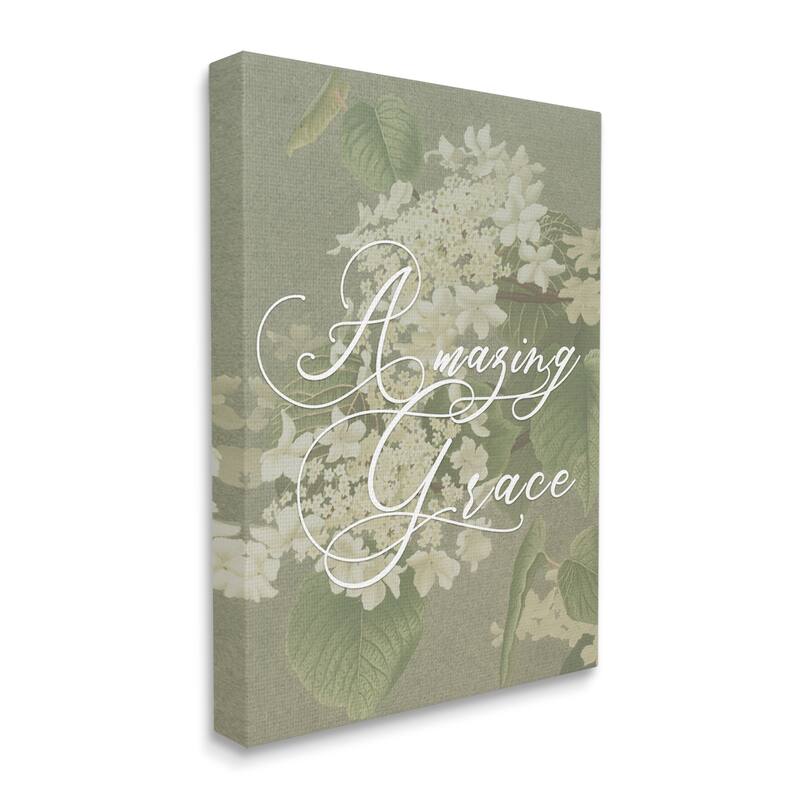 Stupell Amazing Grace Phrase Vintage White Flower Blossoms Canvas Wall Art - Green