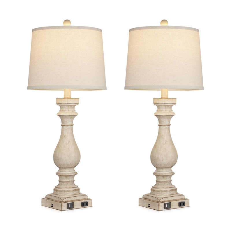 27.5'' Beige Bedside Resin Table Lamps with Built-in USB Ports, and Touch Control (Set of 2) - 12.5'' x 12.5'' x 27.5'' - 12.5'' x 12.5'' x 27.5'' - Beige