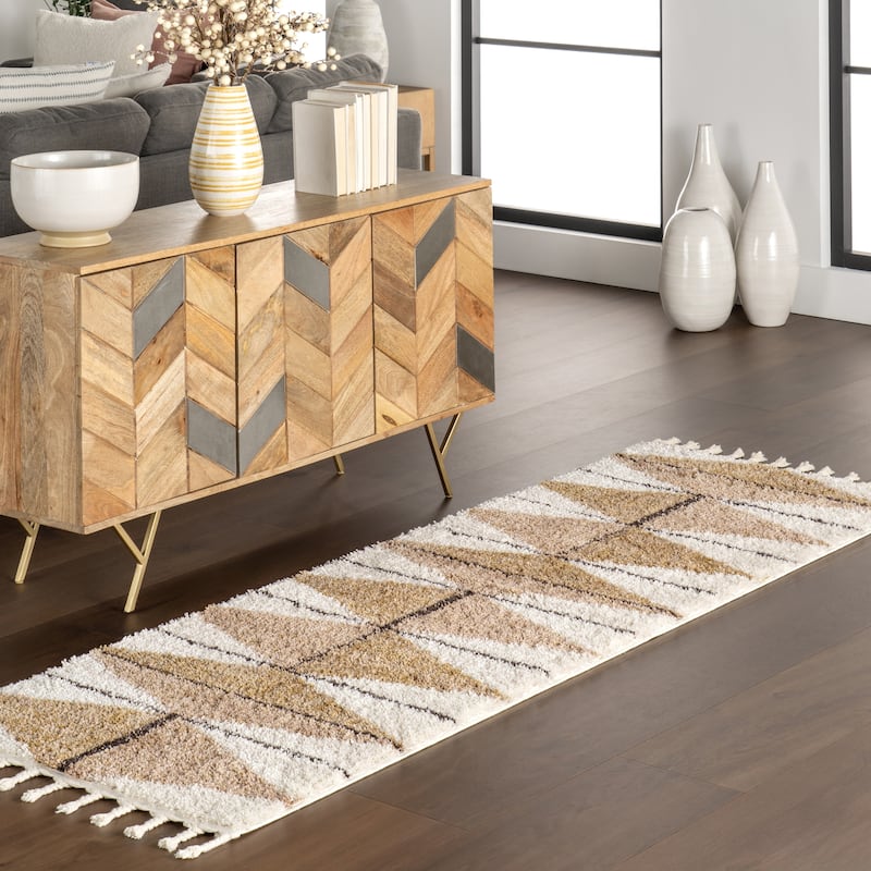 Nuloom Micah Diamond Shag Tassel Area Rug - 2'8" x 8' Runner - Light Brown - Runner