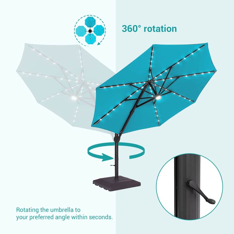 Bonosuki 11Ft Aluminum LED Cantilever Patio Umbrella with Base for Patio Deck Garden