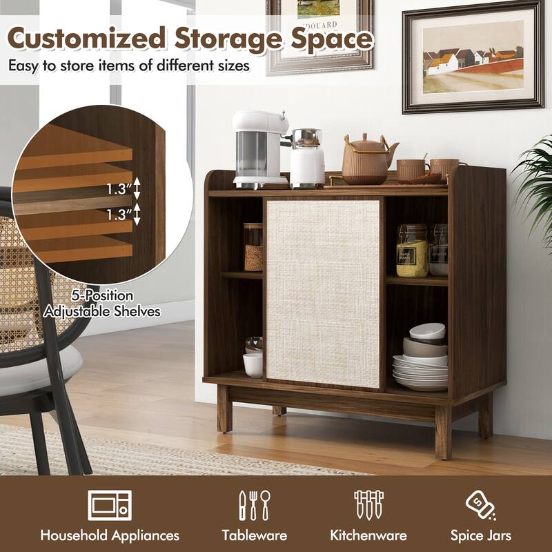Gymax 2PCS Rattan Buffet Sideboard w/ Adjustable Shelves Storage