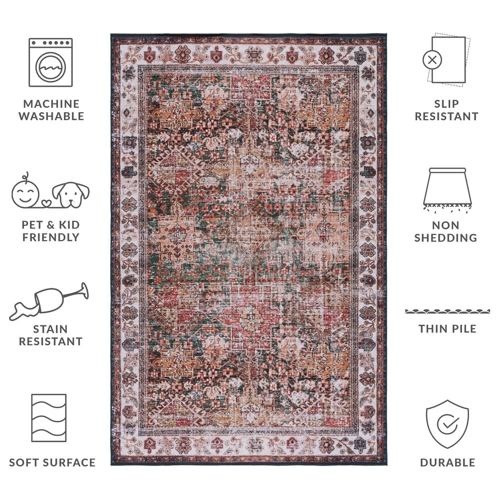 SAFAVIEH Tucson Machine Washable Slip Resistant Gena Oriental Rug