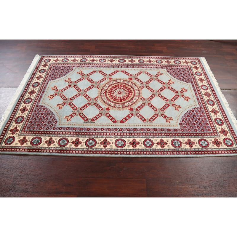 Vegetable Dye Geometric Aubusson Oriental Wool Area Rug Hand-knotted - 4'7" x 7'1"
