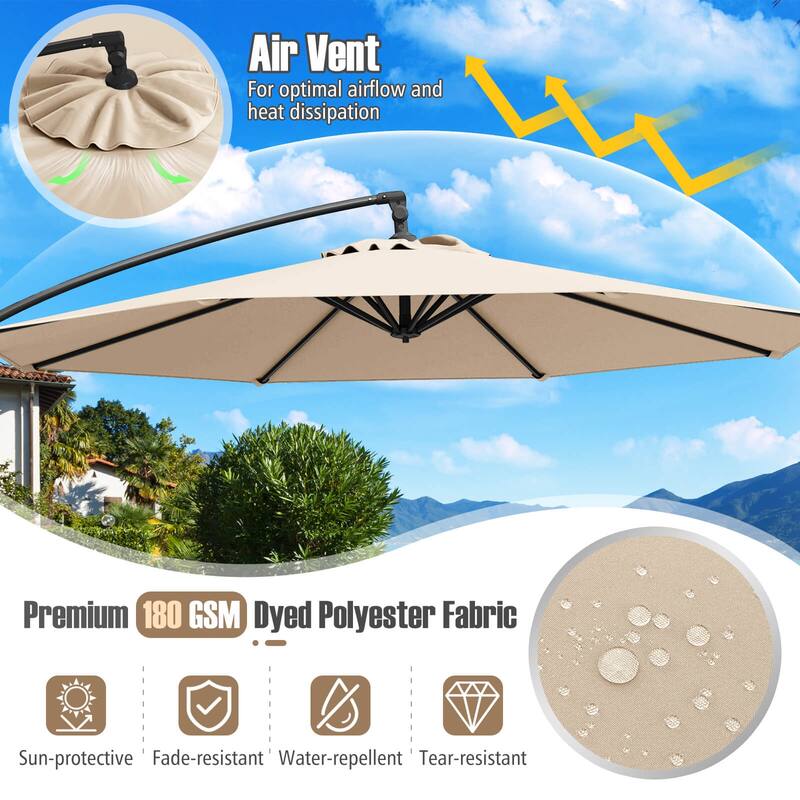 Costway 10 FT Offset Hanging Umbrella with Base Patio Cantilever