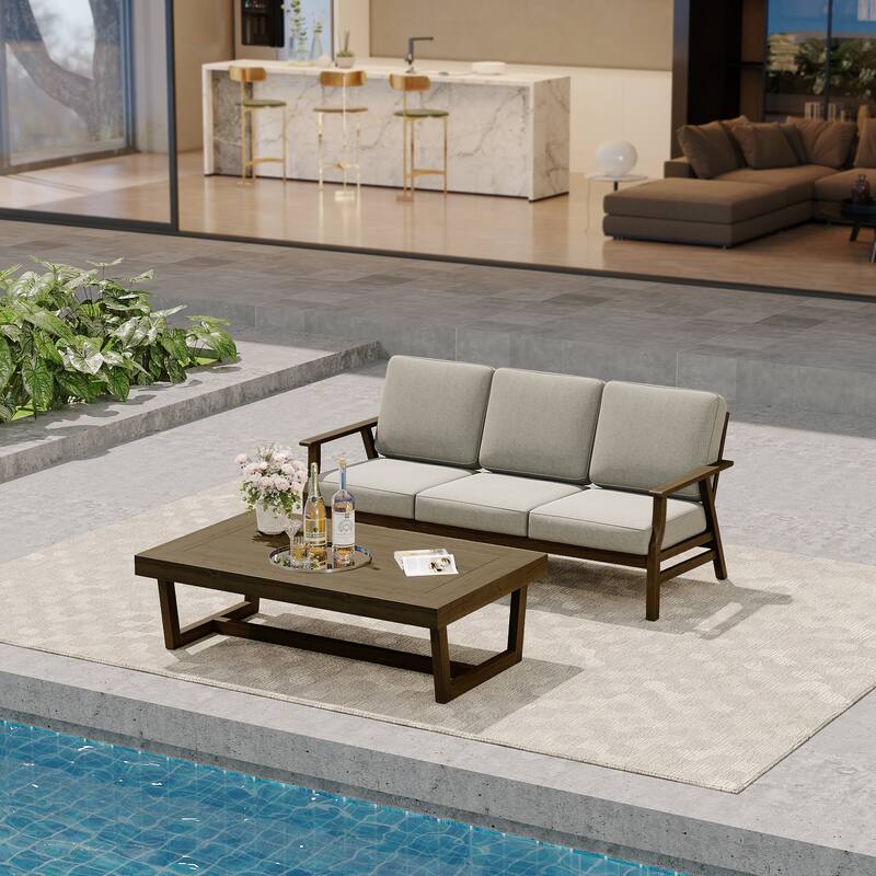 Modern Wood Outdoor Patio Sofa Loveseat with Cushion