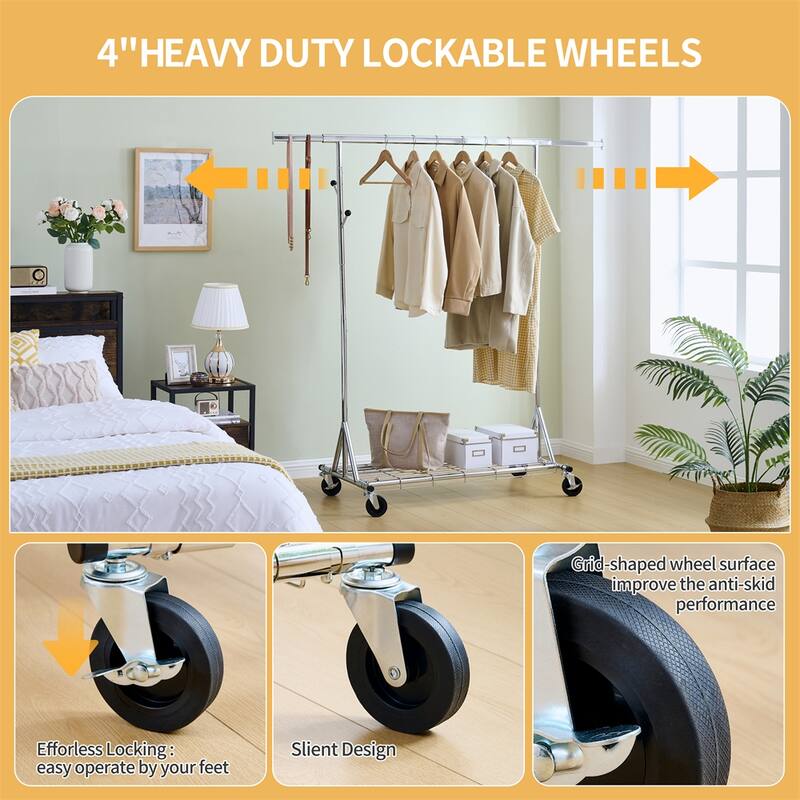 600LBS Metal Portable Rolling Clothes Racks with Wheels