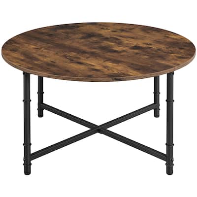 Yaheetech 35.5in Industrial Rustic Metal Round Coffee Table Sofa Table Rustic Brown