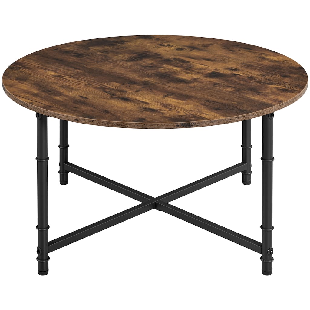 Yaheetech 35.5in Industrial Rustic Metal Round Coffee Table Sofa Table Rustic Brown