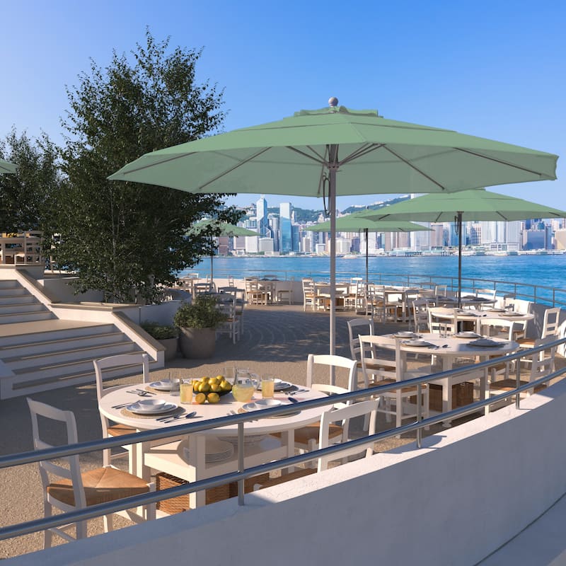 California Umbrella 11' Rd Aluminum Frame, Fiberglass Rib Market Umbrella, Push Open, White Finish, Pacifica Fabric