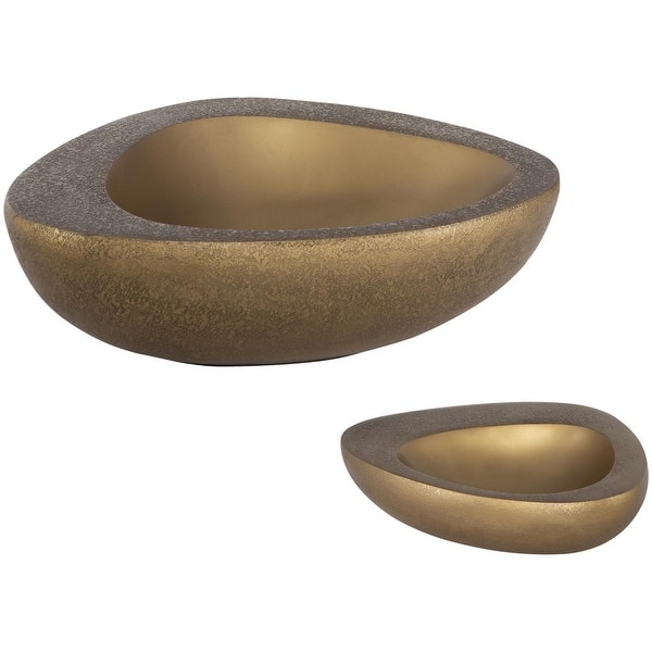 slide 2 of 4, Uttermost 18081 Ovate 15" Wide Aluminum Decorative Bowls - Set of 2 Antique Brass