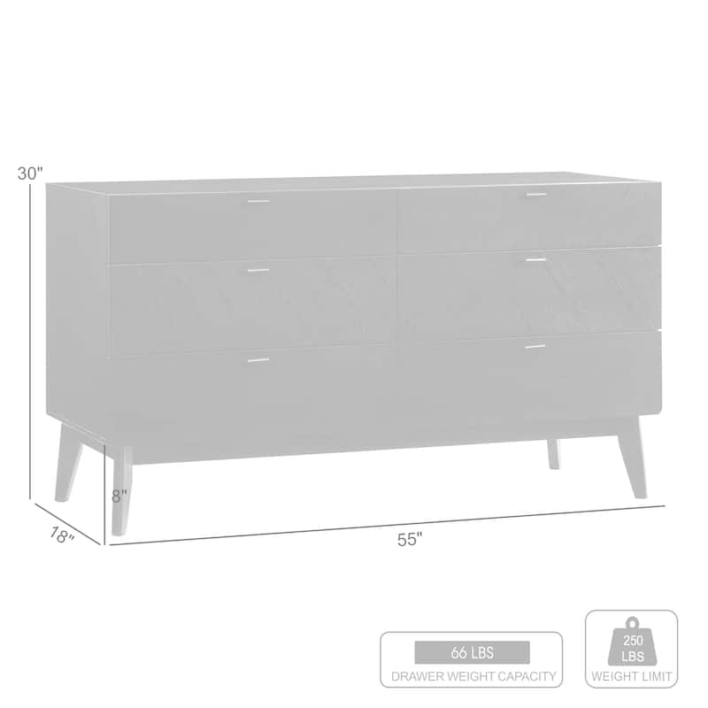 Petra Black Wood 6-Drawer Double Dresser