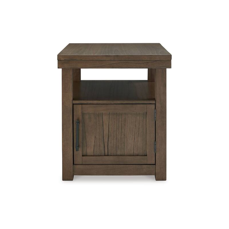 Olaf Side End Table, Open Shelf and Cabinet, 26 Inch Brown Acacia Wood