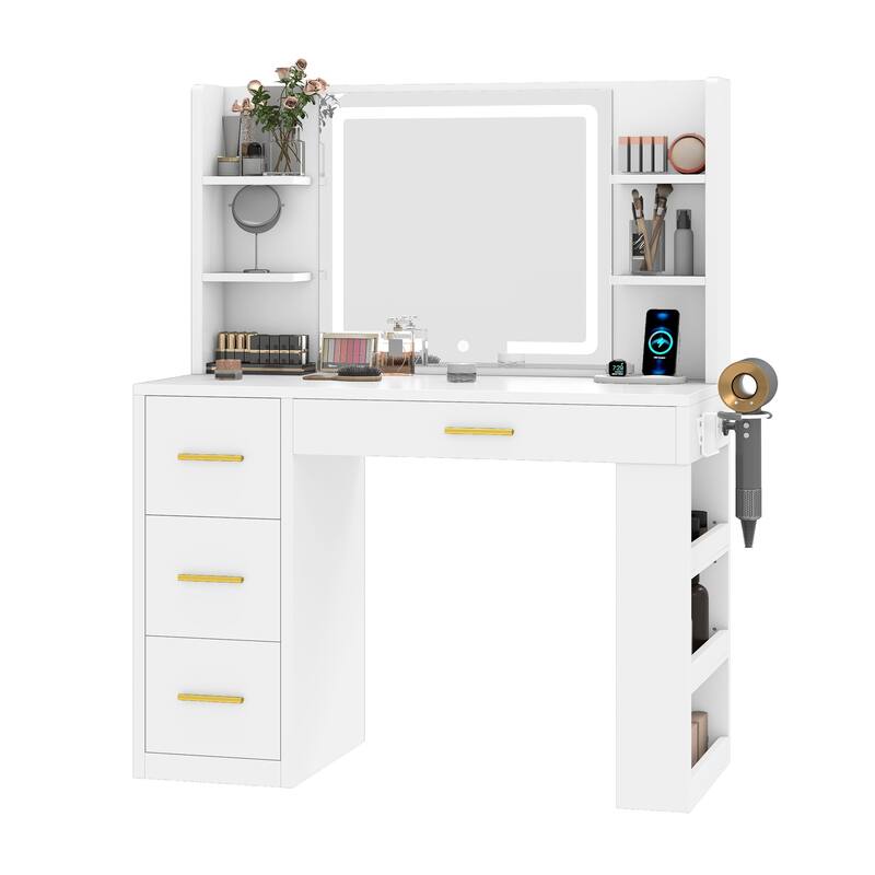 Moasis Makeup Vanity with LED Mirror - White