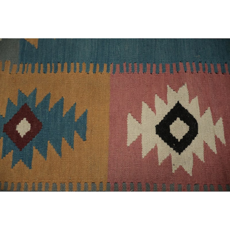 Hand Woven Oriental 100% Wool Carpet Southwestern Tribal Multi-Colored Kilim Area Rug - 7' 0'' X 4' 2''