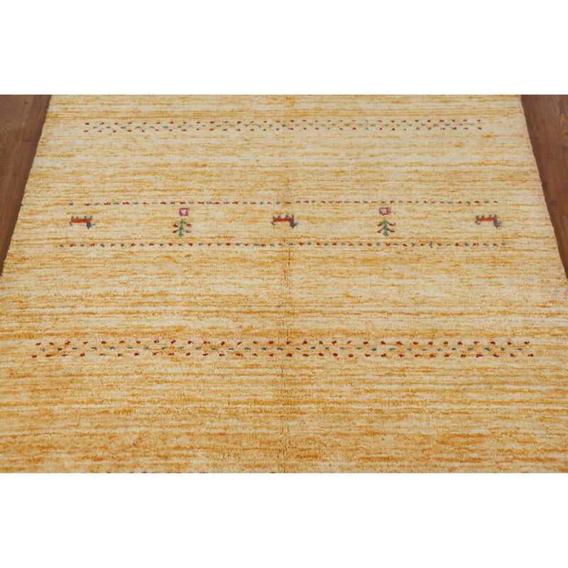 Yellow Tribal Gabbeh Indian Rug Hand-Knotted Wool Carpet - 4'0" x 5'9"