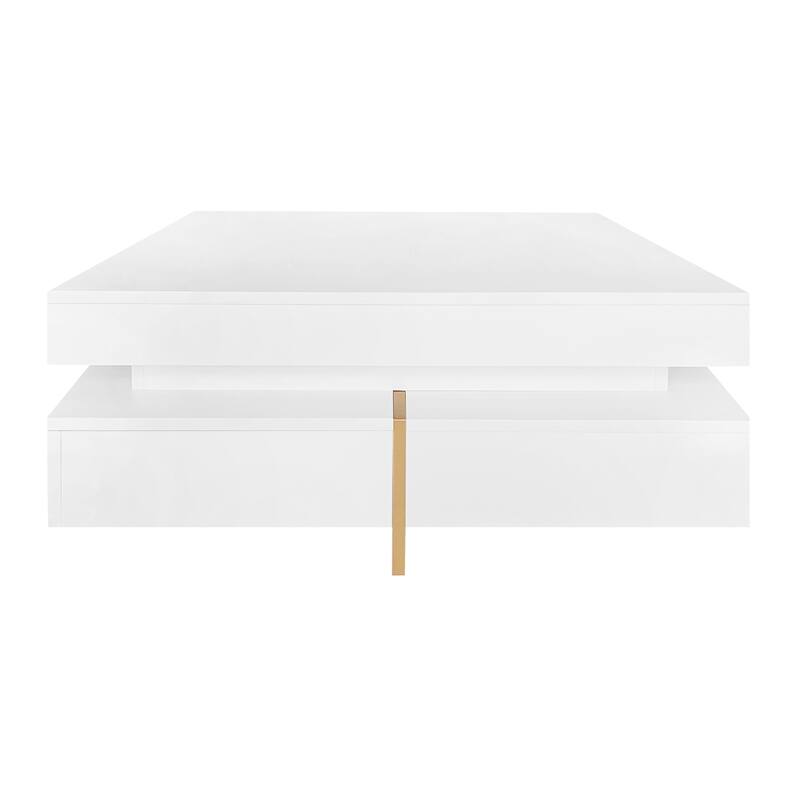 Modern High Gloss Coffee Table w/ 4 Drawers, Multi-Storage Square Cocktail Table Center Table w/ Wood Grain Legs for Living Room